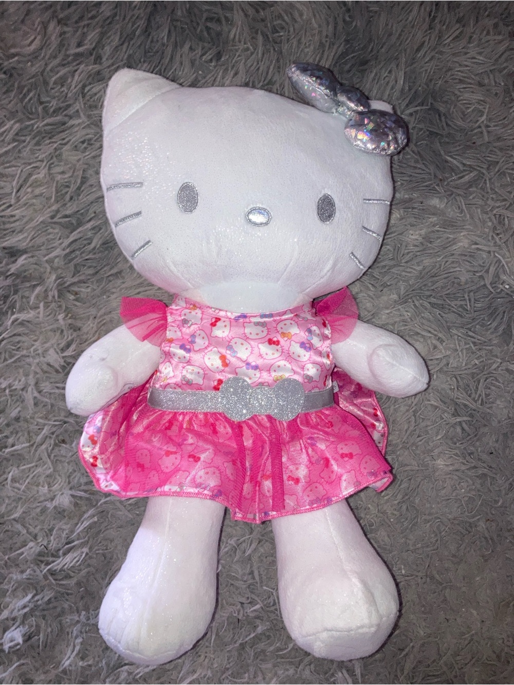 Hello Kitty Build Α Bear White Plush with Pink Sparkle Dress and Silver Bow